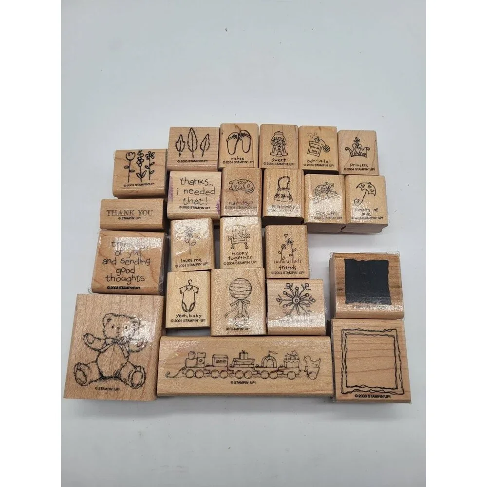 Stampin' Up! Lot of 23 Wood Mounted Rubber Stamps Love Notes, Baby, Thanks. Misc - Picture 1 of 8